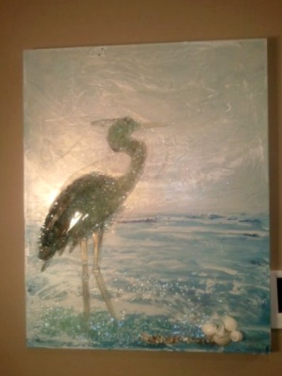 egret glass art by Mary Hong