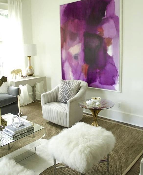 Radiant Orchid artwork in a neutral room
