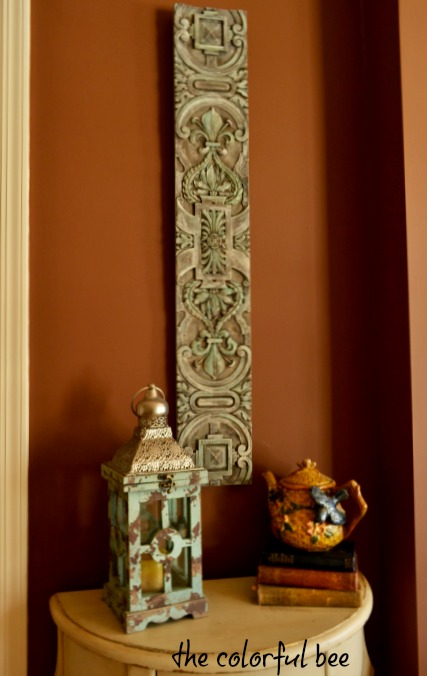decorative chalk painted fragment in a home setting